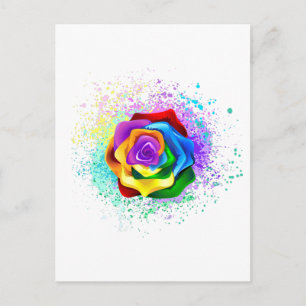 Colourful Rainbow Rose Postcard