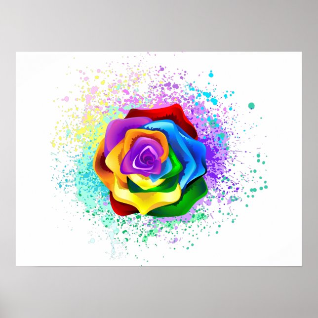 Colourful Rainbow Rose Poster (Front)