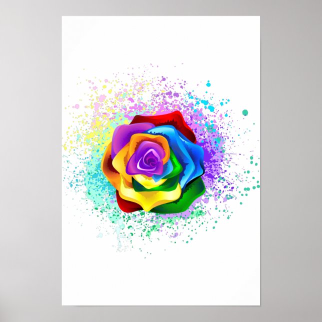 Colourful Rainbow Rose Poster (Front)