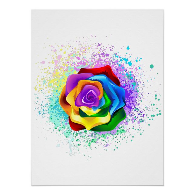 Colourful Rainbow Rose Poster (Front)