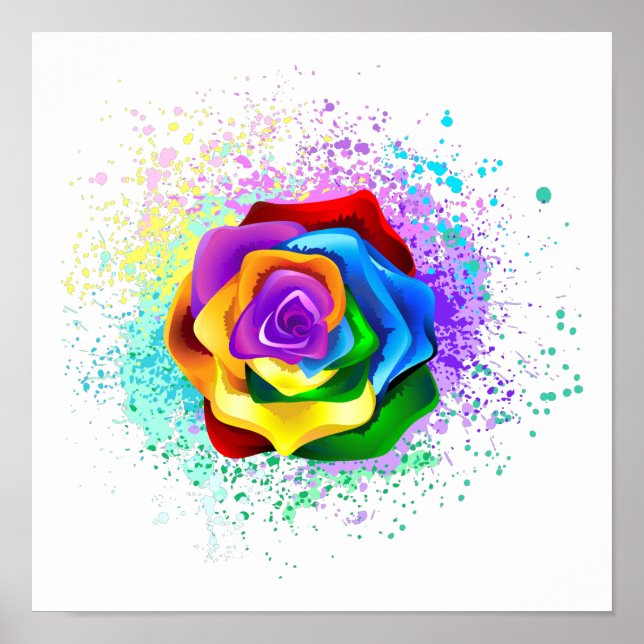 Colourful Rainbow Rose Poster (Front)