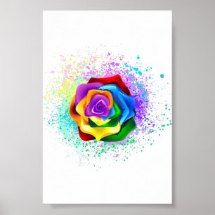 Colourful Rainbow Rose Poster