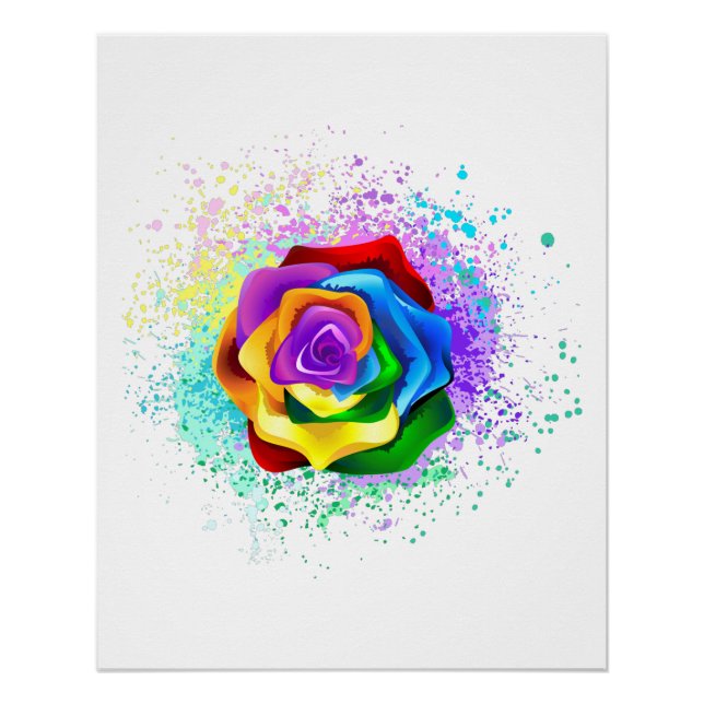 Colourful Rainbow Rose Poster (Front)