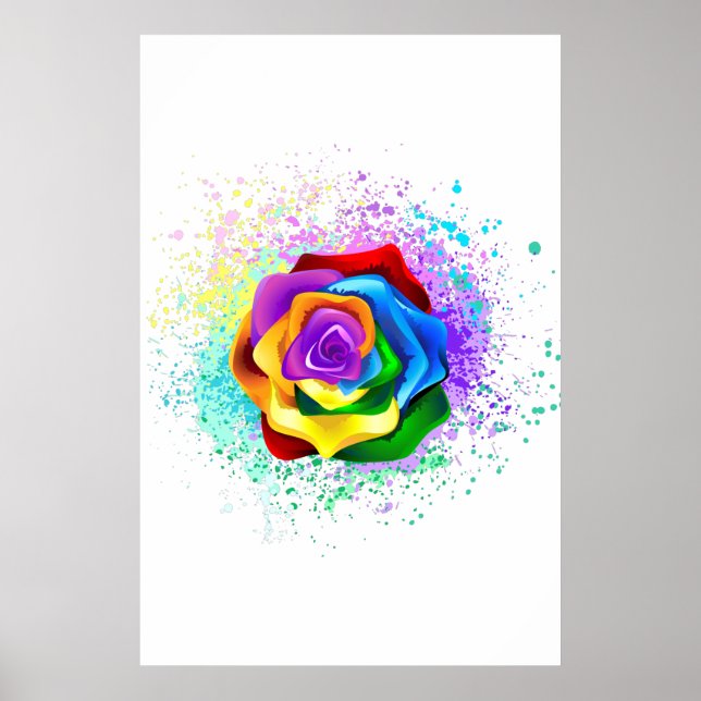 Colourful Rainbow Rose Poster (Front)