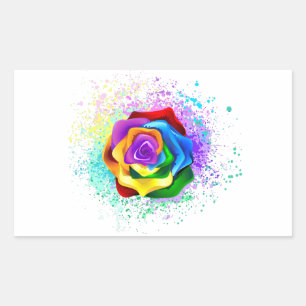 Colourful Rainbow Rose Rectangular Sticker