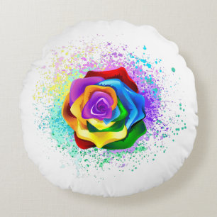 Colourful Rainbow Rose Round Cushion