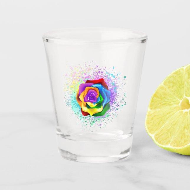 Colourful Rainbow Rose Shot Glass (Front)