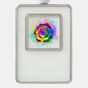 Colourful Rainbow Rose Silver Plated Framed Ornament