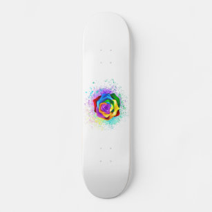Colourful Rainbow Rose Skateboard
