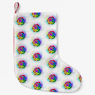 Colourful Rainbow Rose Small Christmas Stocking