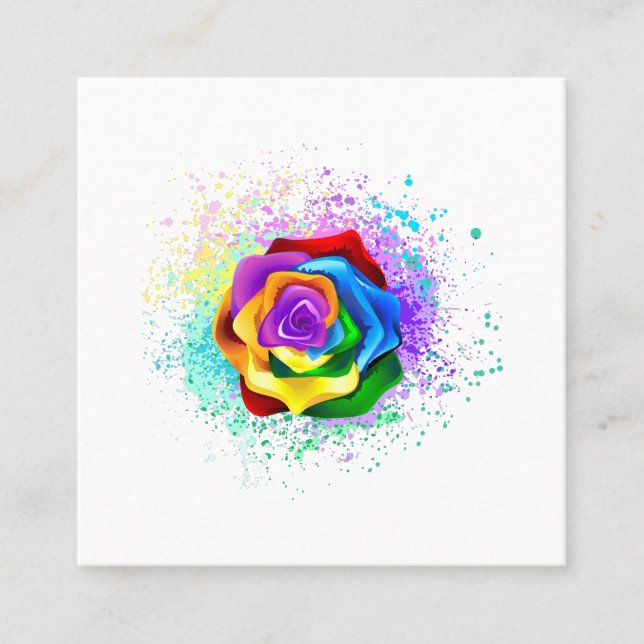 Colourful Rainbow Rose Square Business Card (Front)