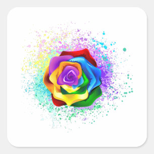 Colourful Rainbow Rose Square Sticker