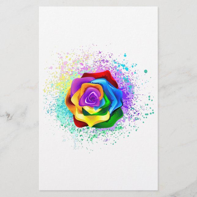 Colourful Rainbow Rose Stationery (Front)