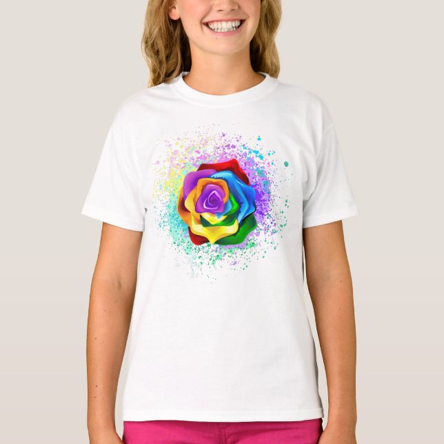 Colourful Rainbow Rose T-Shirt (Front)