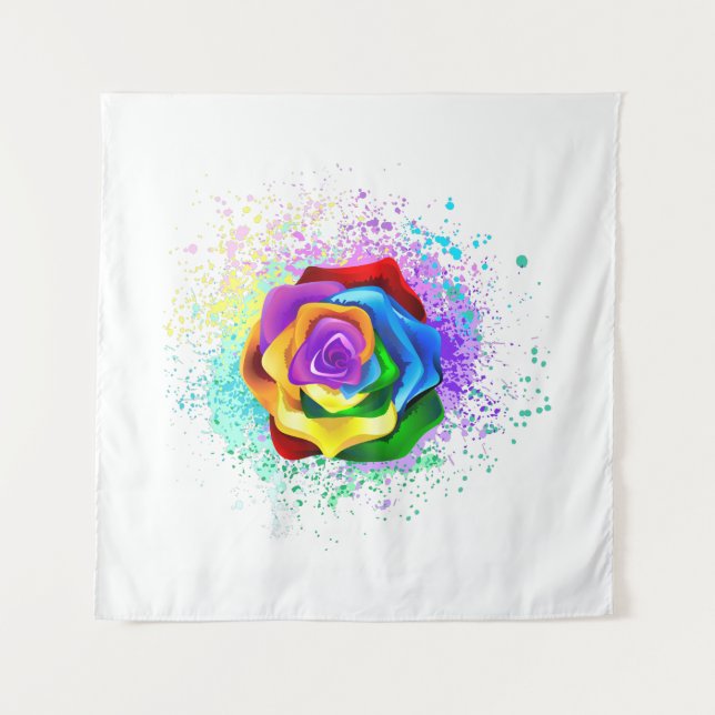 Colourful Rainbow Rose Tapestry (Front)