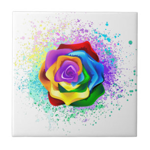 Colourful Rainbow Rose Tile