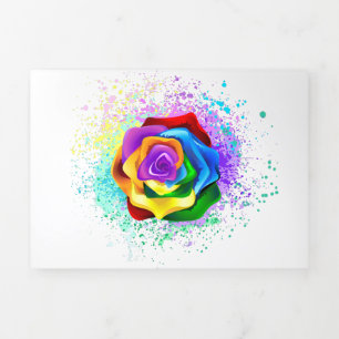 Colourful Rainbow Rose Tri-Fold Holiday Card