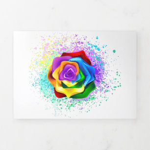 Colourful Rainbow Rose Tri-Fold Invitation
