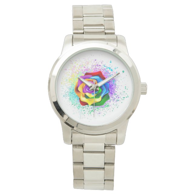 Colourful Rainbow Rose Watch (Front)
