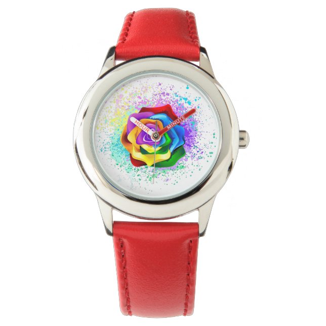Colourful Rainbow Rose Watch (Front)