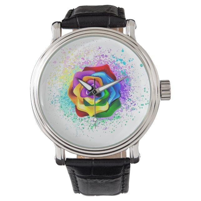 Colourful Rainbow Rose Watch (Front)