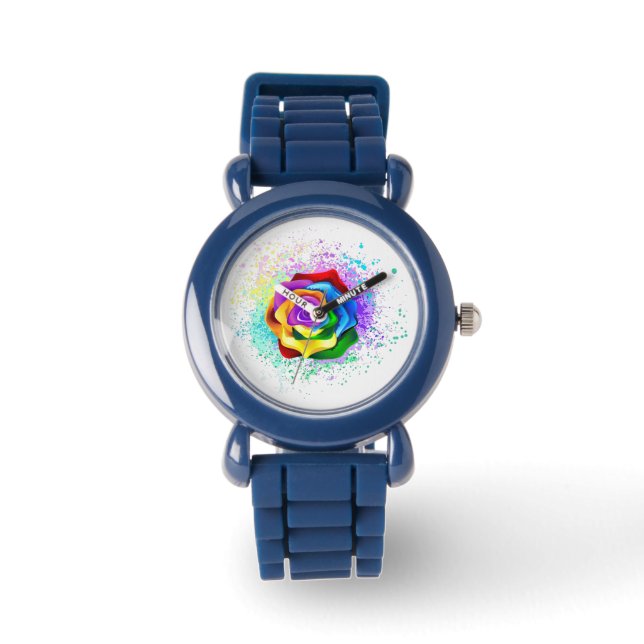 Colourful Rainbow Rose Watch (Front)