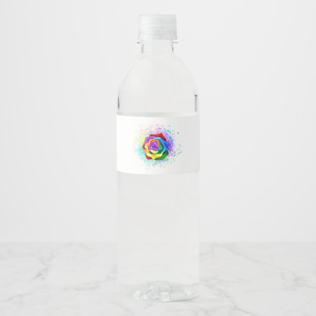 Colourful Rainbow Rose Water Bottle Label (Front)