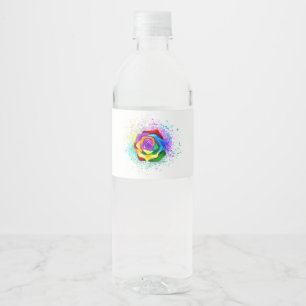 Colourful Rainbow Rose Water Bottle Label
