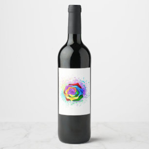 Colourful Rainbow Rose Wine Label