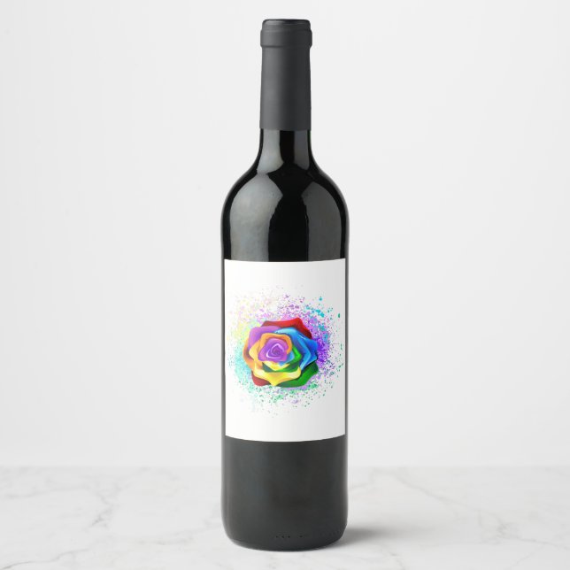 Colourful Rainbow Rose Wine Label (Front)