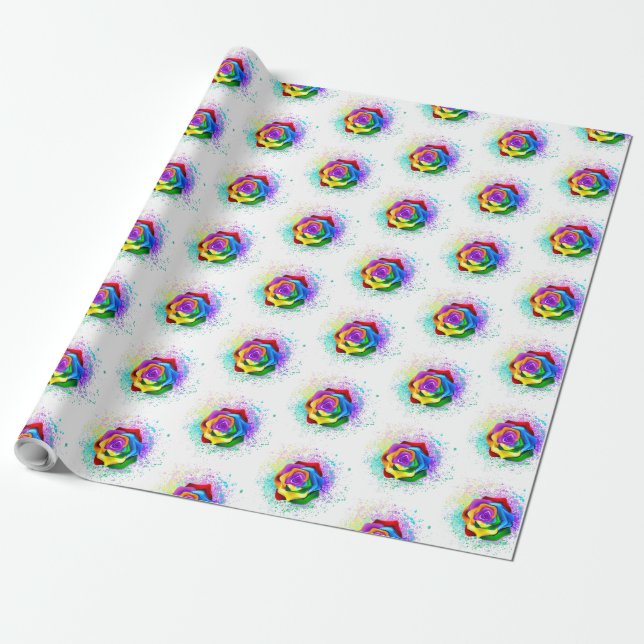 Colourful Rainbow Rose Wrapping Paper (Unrolled)