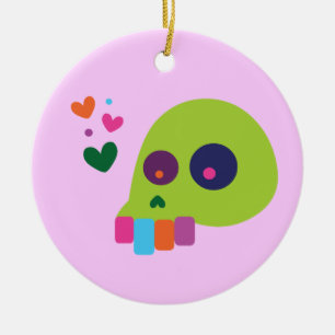 Colourful Rainbow Skull Ceramic Tree Decoration
