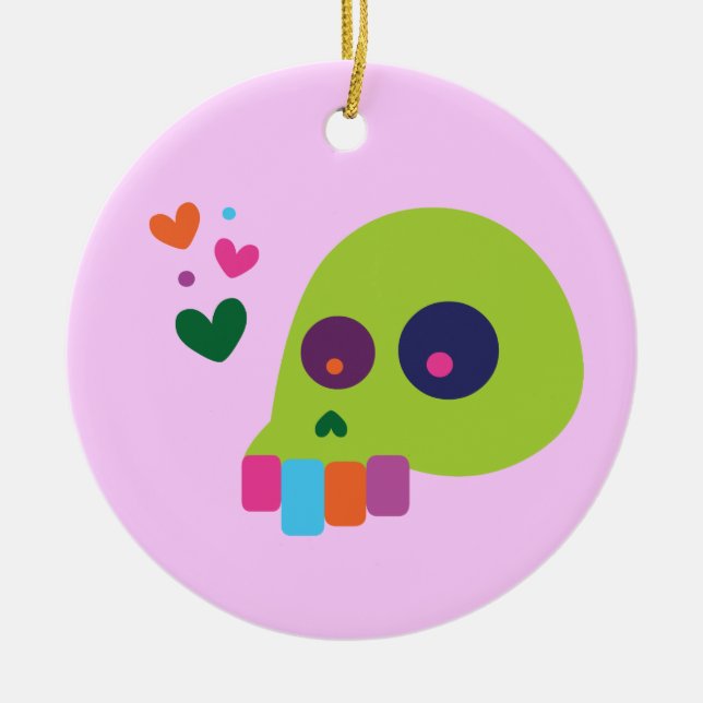Colourful Rainbow Skull Ceramic Tree Decoration (Front)