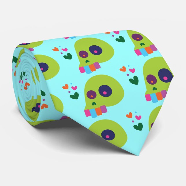 Colourful Rainbow Skull Tie (Rolled)