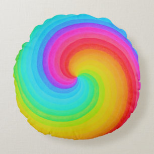 Colourful Rainbow Spiral Round Cushion