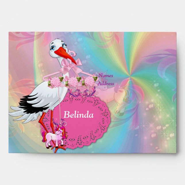 Colourful Rainbow Spirals Baby Shower Envelopes (Front)