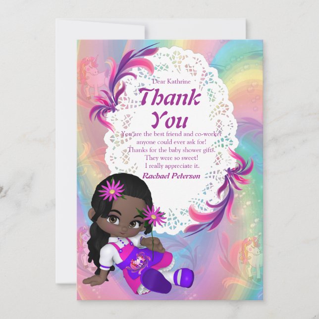 Colourful Rainbow Spirals Baby Shower Thank You Card (Front)