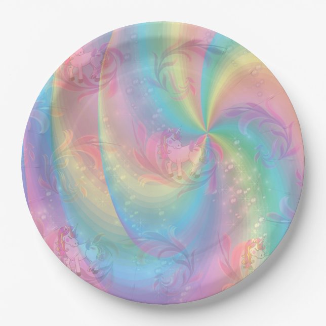 Colourful Rainbow Spirals Cutie Pie's Baby Shower Paper Plate (Front)