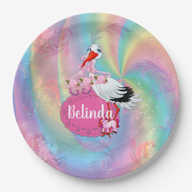 Colourful Rainbow Spirals Cutie Pie's Baby Shower Paper Plate (Front)
