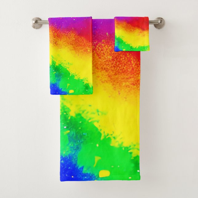 Colourful Rainbow Splattered Paint Pattern   Bath Towel Set (Insitu)
