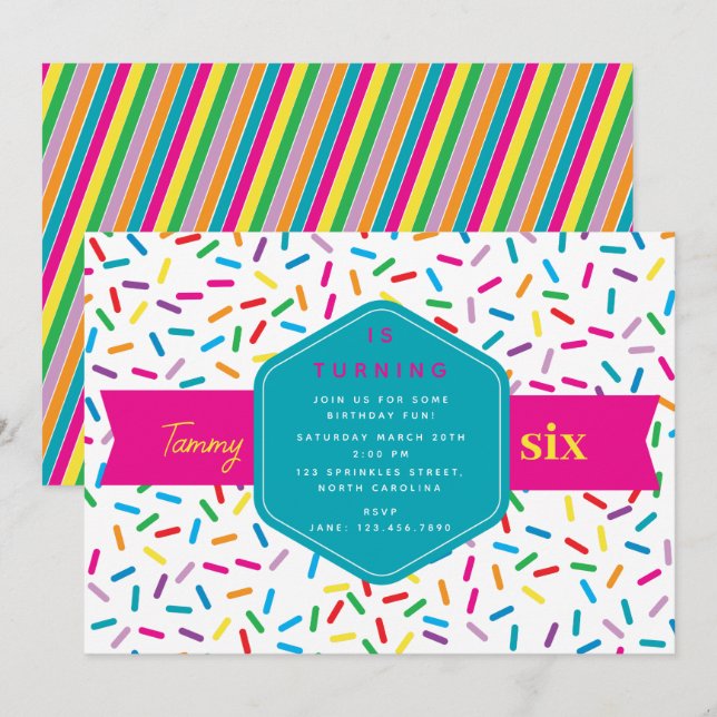 Colourful Rainbow Sprinkles Birthday Party Invitation (Front/Back)