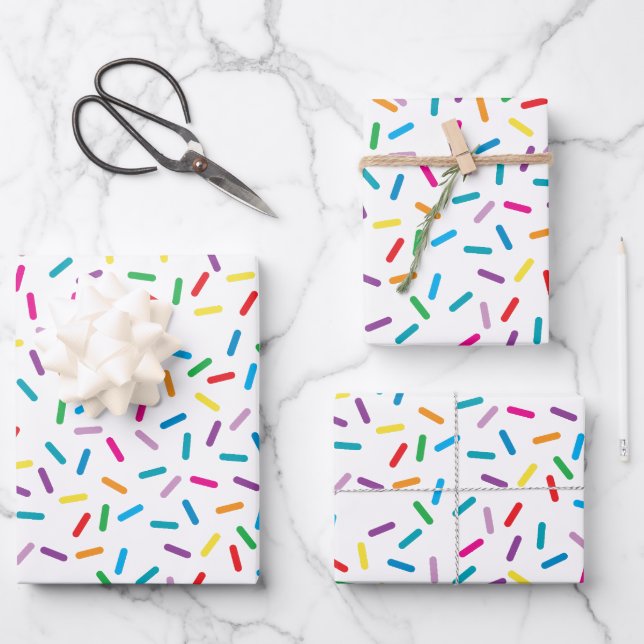 Colourful Rainbow Sprinkles Pattern Wrapping Paper Sheet (Front)