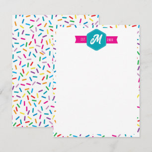 Colourful Rainbow Sprinkles Retro Monogram Card