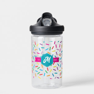 Colourful Rainbow Sprinkles Retro Monogram Water Bottle