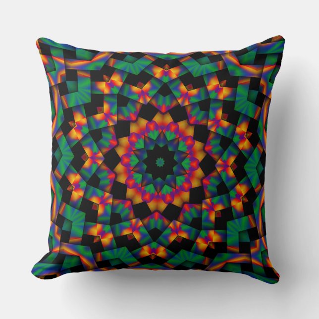 Colourful Rainbow Star Orange Purple Green Blue Cushion (Front)
