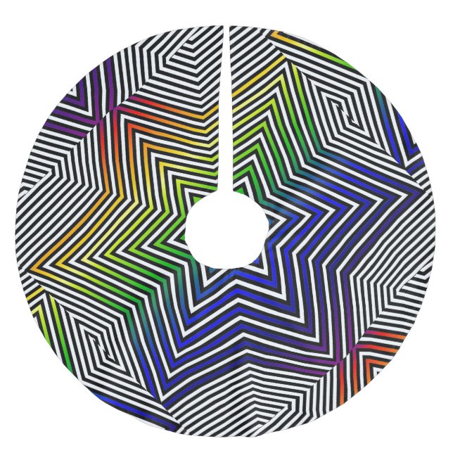 Colourful Rainbow Star Red Blue Green Holiday Gift Brushed Polyester Tree Skirt (Front)