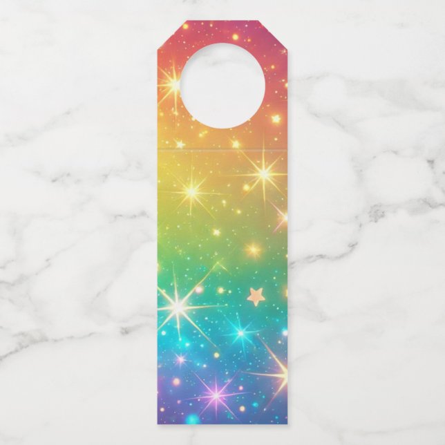 Colourful Rainbow star space Bottle Tag (Front)