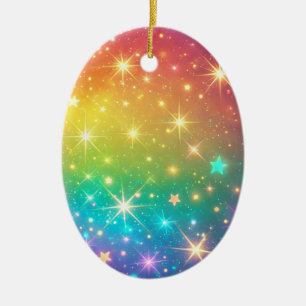 Colourful Rainbow star space Ceramic Tree Decoration