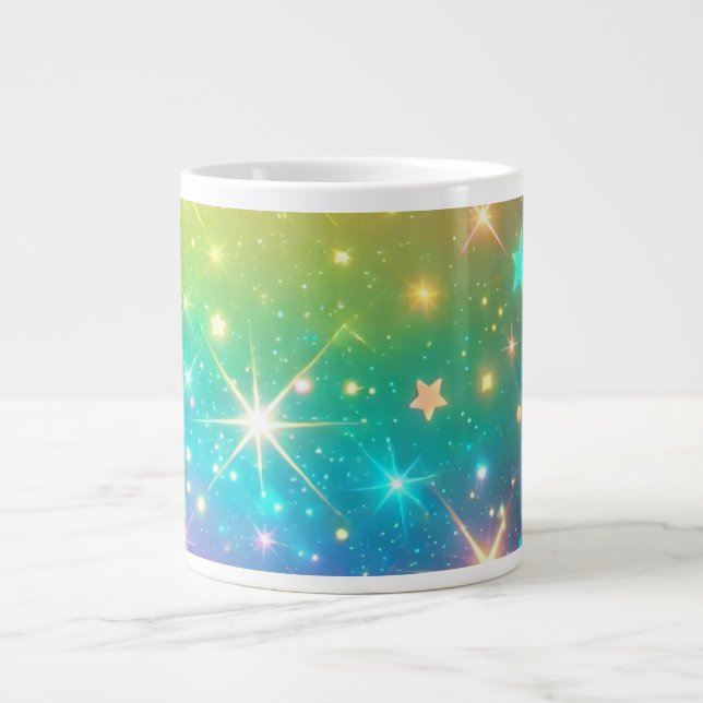 Colourful Rainbow star space Large Coffee Mug (Front)