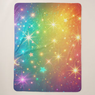 Colourful Rainbow star space Sherpa Blanket